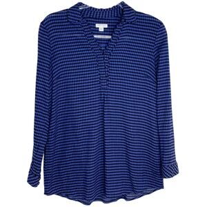 J Jill Womens Size XS Checked Blouse Blue‎ Black Pullover Pockets Huntercore